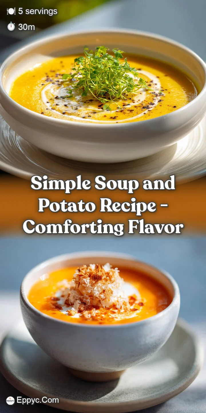 Close-up of velvety potato soup, highlighting the creamy texture and flecks of green herbs, inviting a warm and comforting...