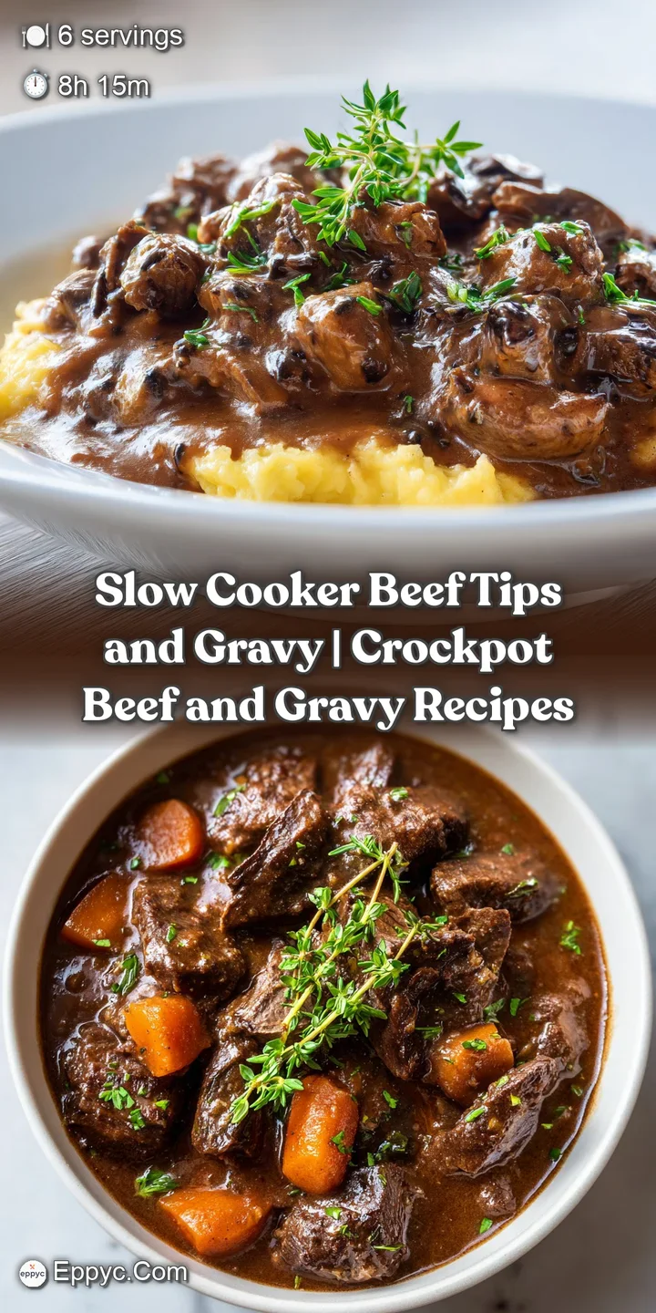 Close-up of savory, fall-apart beef tips glistening in thick, dark gravy, hinting at deep flavor.