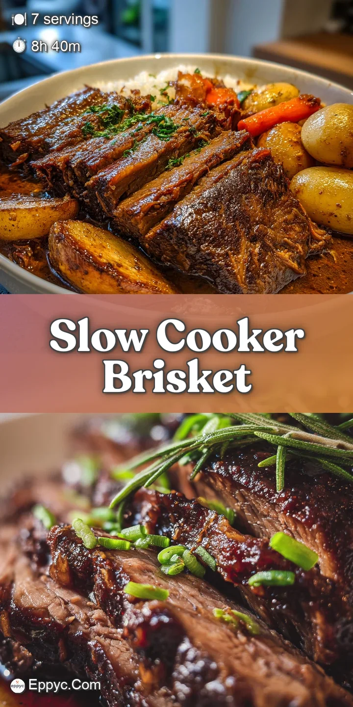 Close-up of tender brisket strands glistening with savory sauce, promising a deeply flavorful and satisfying, slow-cooked ...