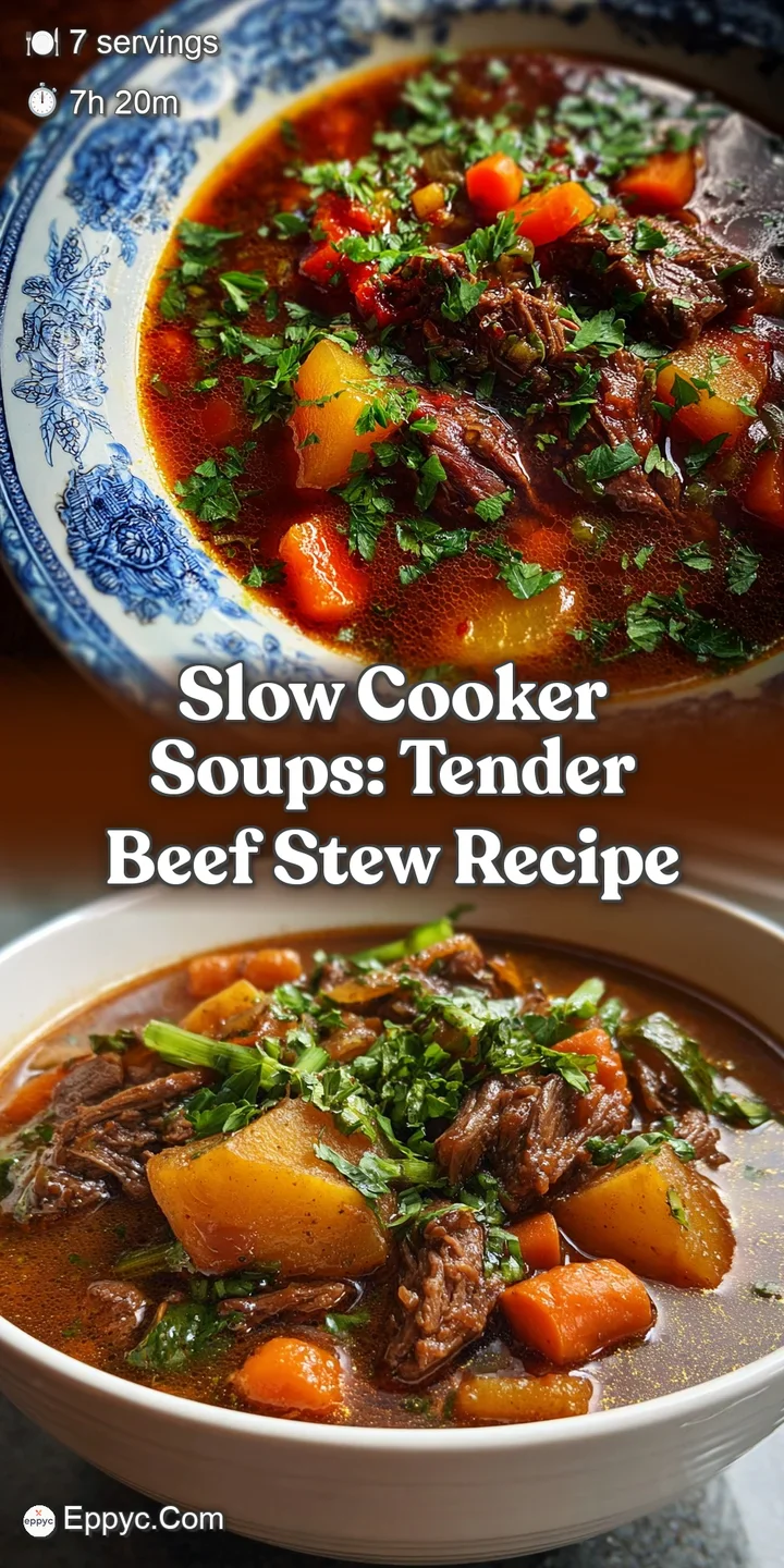 Close-up of glistening beef stew. Tender meat and soft vegetables swim in a deep, savory sauce, hinting at hours of slow c...