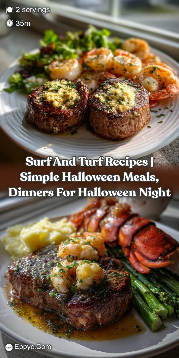 Seared, ruby-red steak beside a succulent, golden-brown lobster tail, drizzled with glossy butter. A visually stunning, de...