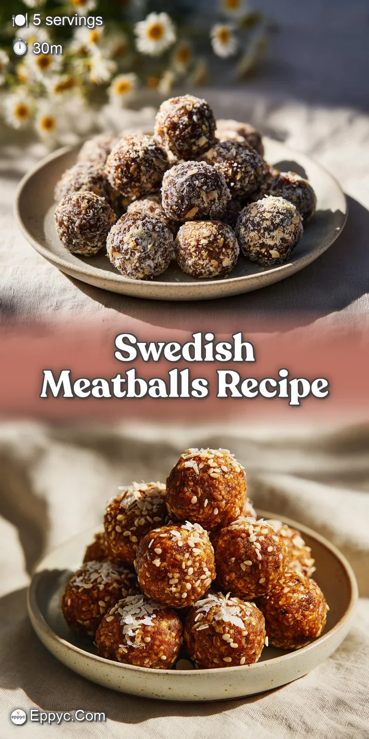 Close-up showcasing rich, glossy Swedish meatball gravy clinging to tender meatballs, flecked with herbs, looking savory a...