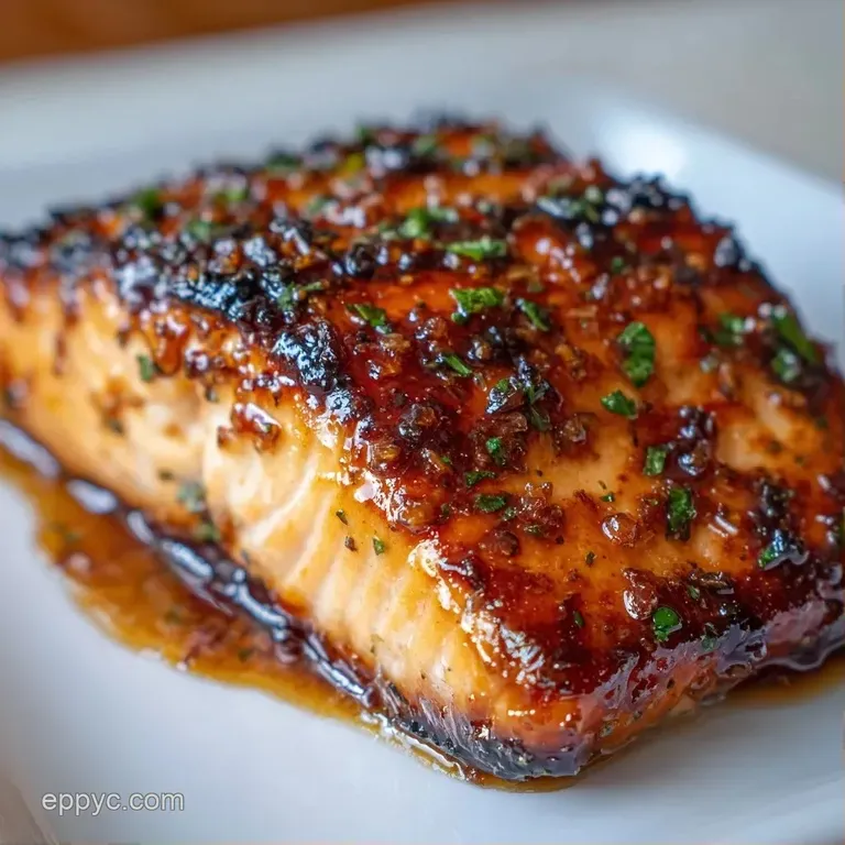 Elegant plate featuring a glistening glazed fillet garnished with fresh herbs alongside bright green steamed broccoli