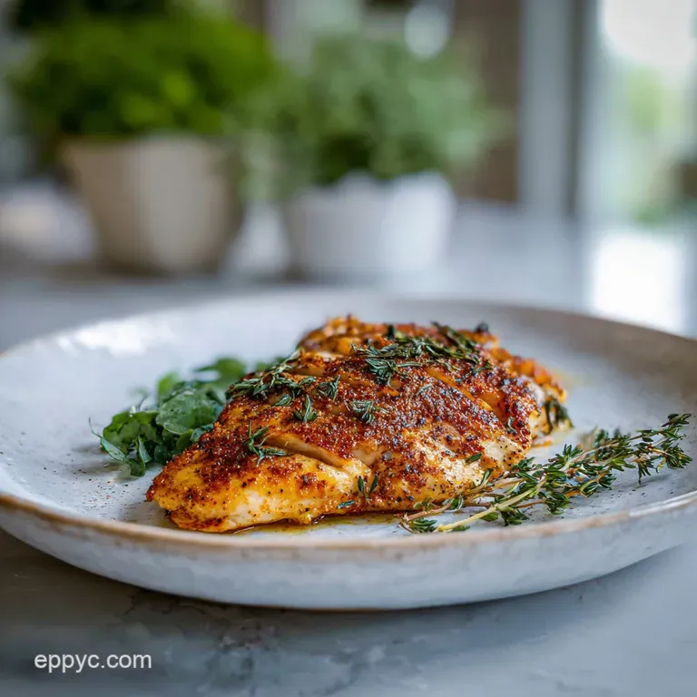 A juicy, browned chicken thigh rests on fluffy mashed potatoes alongside bright green steamed broccoli, plated with culina...