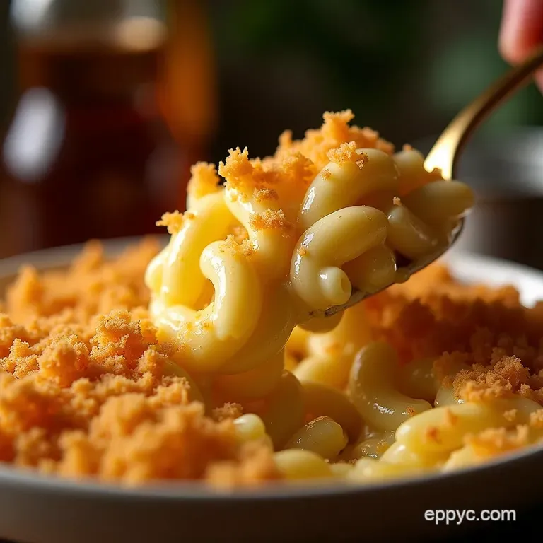 The Proper Job Baked Macaroni and Cheese with Three Cheeses and Crispy Panko Topping presentation