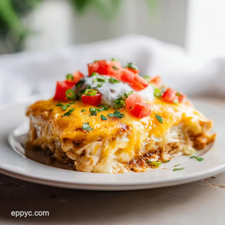 Three cheesy enchiladas topped with vibrant red salsa, cilantro, and a dollop of sour cream.