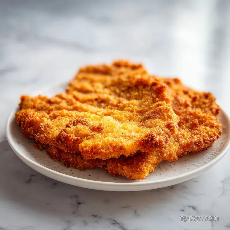 Two crispy fried steak fillets drizzled with velvety pepper gravy and garnished with fresh green parsley.