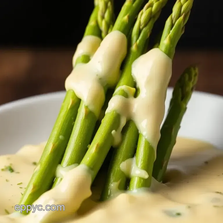 Delicate Boiled Asparagus with Luscious Creamy Hollandaise presentation