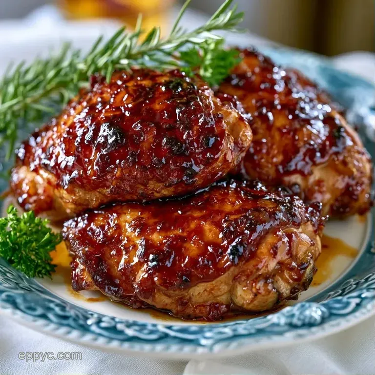 Glossy glazed chicken pieces arranged on a bed of fluffy white rice, topped with sliced green onions and sesame seeds.