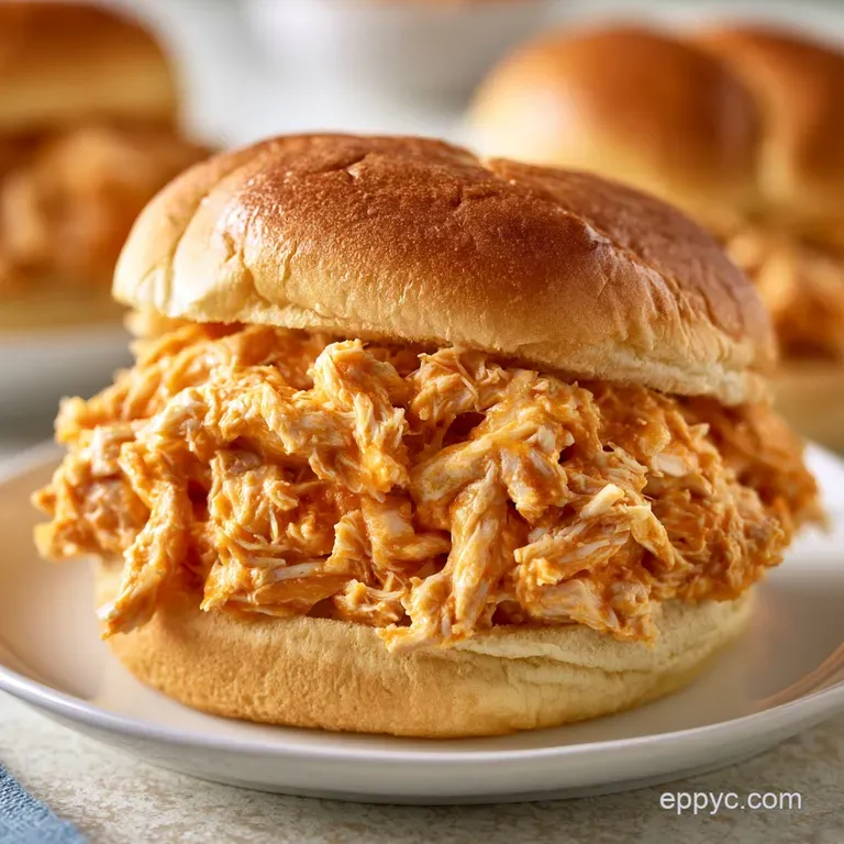 Two toasted brioche buns filled with spicy red chicken, served with crisp celery sticks and cool ranch dip.
