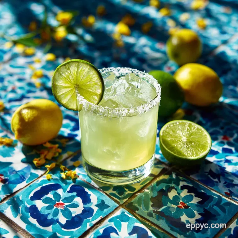Elegant margarita cocktail, garnished with a lime slice, against a blurred backdrop, suggesting a celebratory toast.