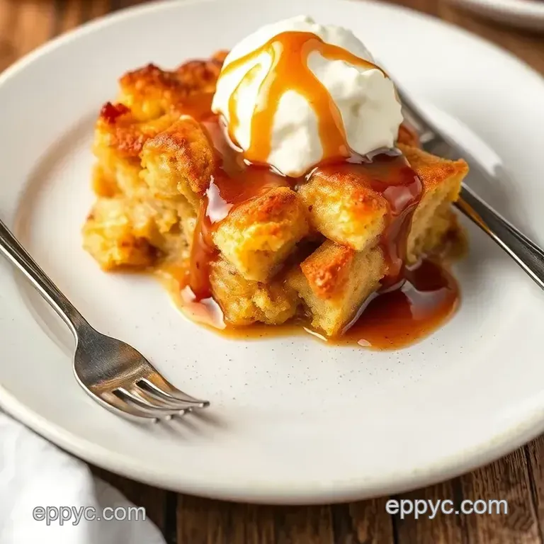 Cajun Bread Pudding with Bourbon Sauce presentation