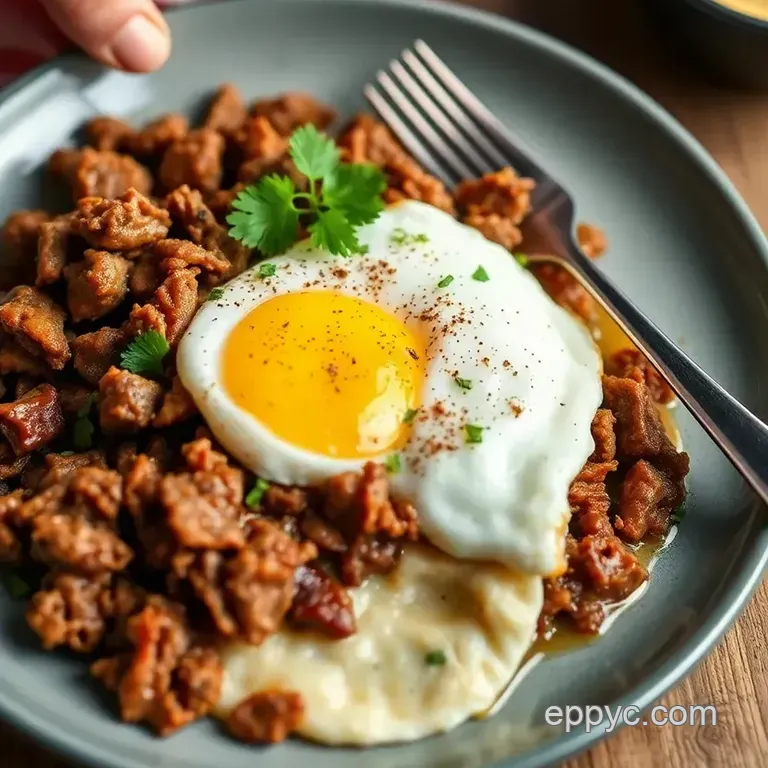 Carnitas Breakfast Recipe with Eggs presentation