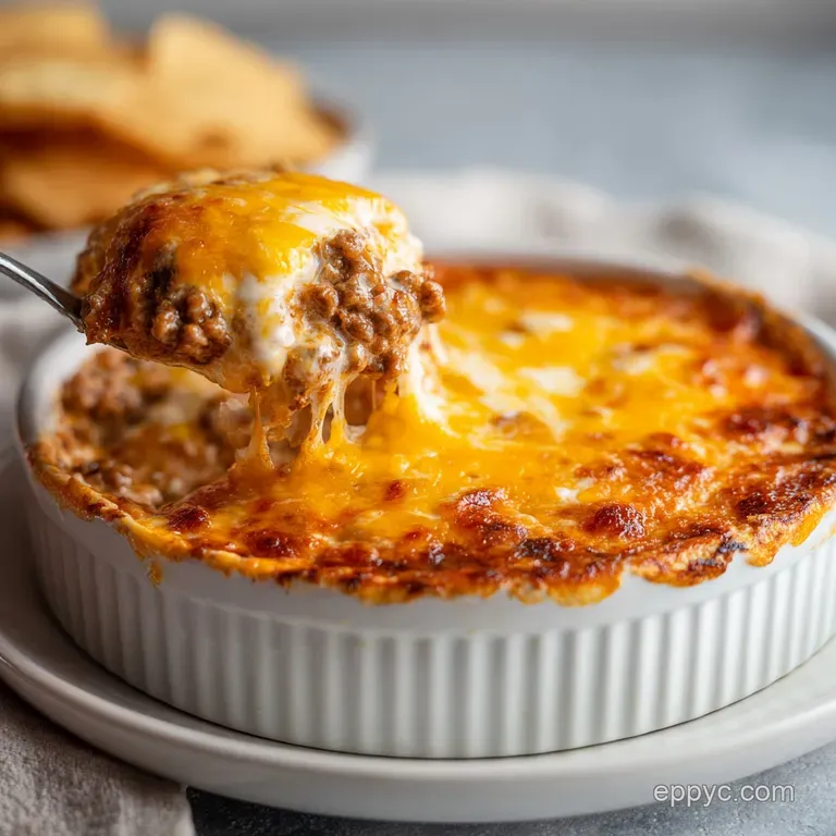 A rustic ceramic bowl overflowing with creamy, cheesy dip, topped with a sprinkle of vibrant green cilantro and a crisp to...