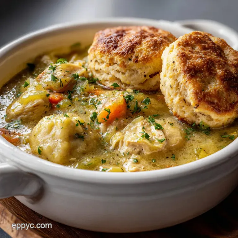 Chicken and Dumplings with Biscuits: Velvety Broth