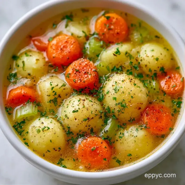 Steaming white bowl of thick, creamy soup garnished with bright green parsley and a slice of crusty bread.