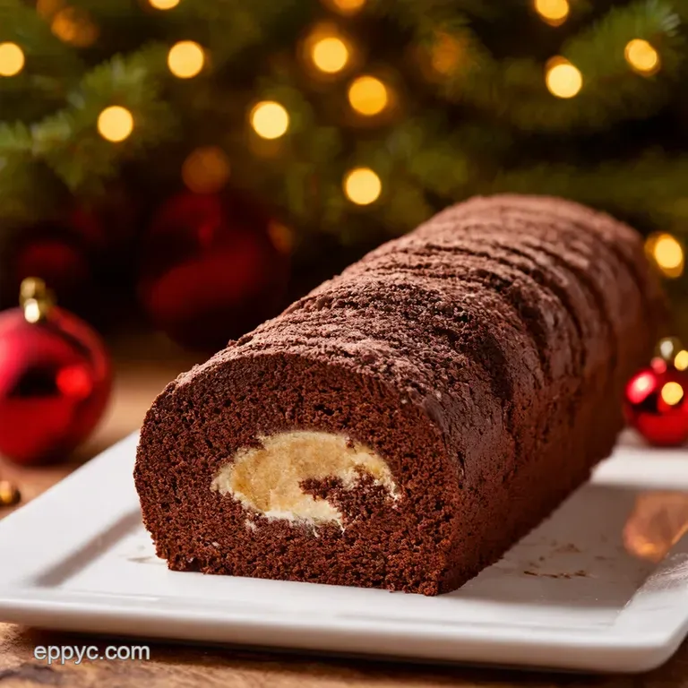 Chocolate Chestnut Yule Log with Candied Cranberries presentation