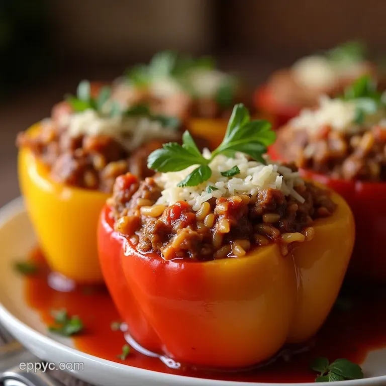 The Perfect Bake Classic Beef and Rice Stuffed Peppers presentation