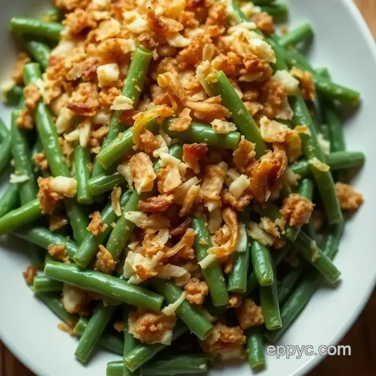 Classic Green Bean Casserole with Crispy Onion Topping presentation