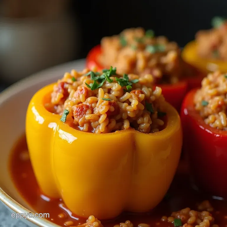 The Ultimate Comfort Classic Homestyle Stuffed Bell Peppers with Savoury Rice Herb Filling presentation