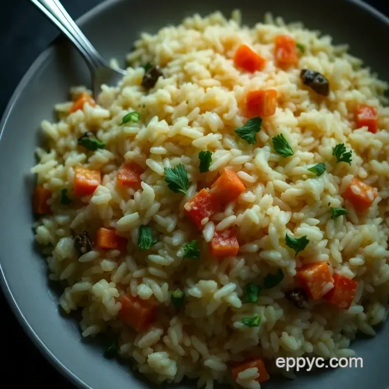Creamy Arborio Rice Risotto with Seasonal Vegetables presentation