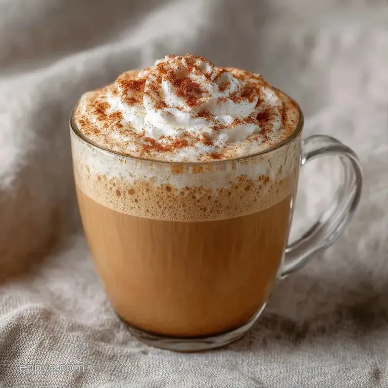 Tall glass showing distinct layers of creamy white and deep brown coffee, topped with a light, airy foam.