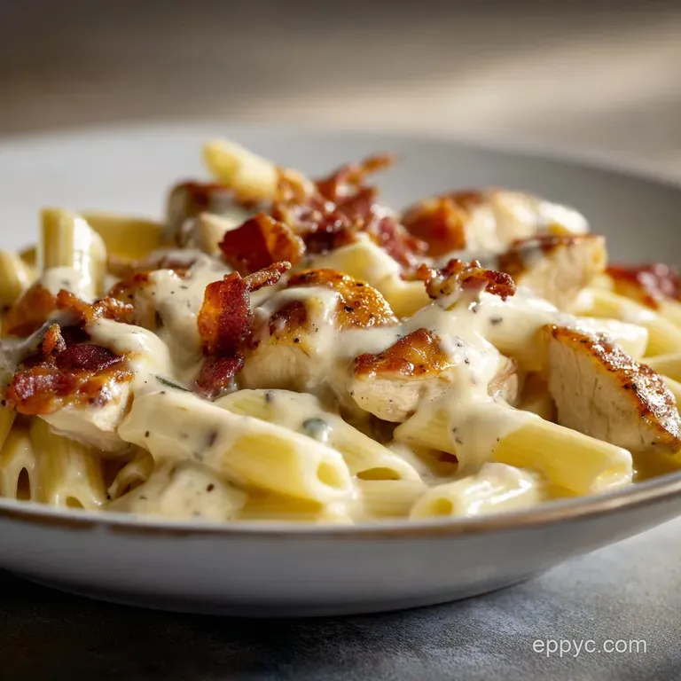 Elegant white bowl of creamy pasta topped with melted cheese, fresh sliced green onions, and a dash of paprika.
