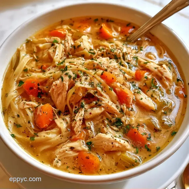 Elegant white bowl of golden, creamy soup garnished with fresh chopped parsley and served with warm, crusty bread.