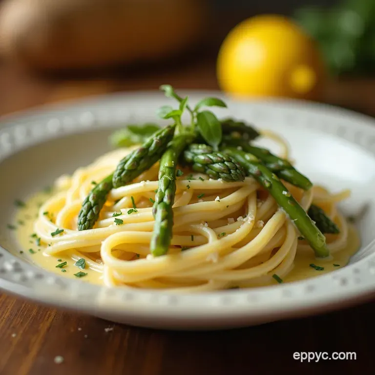 Creamy Lemon Asparagus Pasta presentation