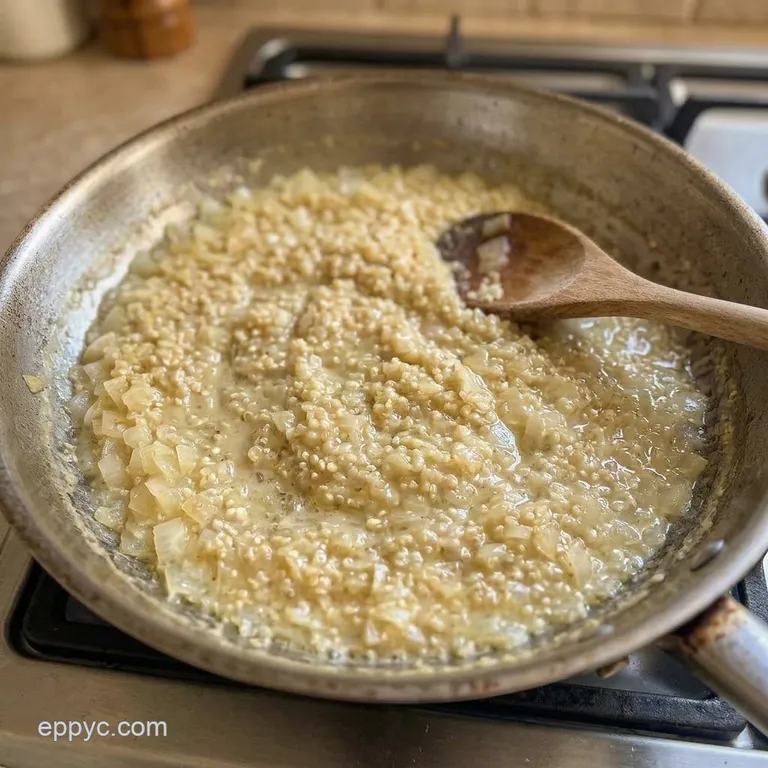 Glossy quinoa risotto with melted butter and parmesan.