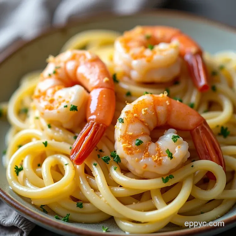 Golden Garlic Shrimp Silky Alfredo A Classic Linguine Dish
