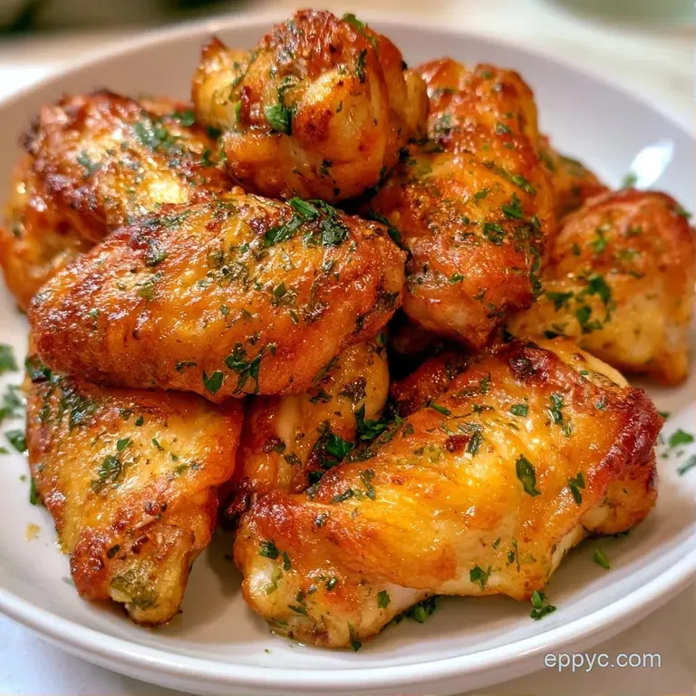 Golden fried chicken wings arranged on a slate board with bowls of white herb sauce and fresh celery sticks.