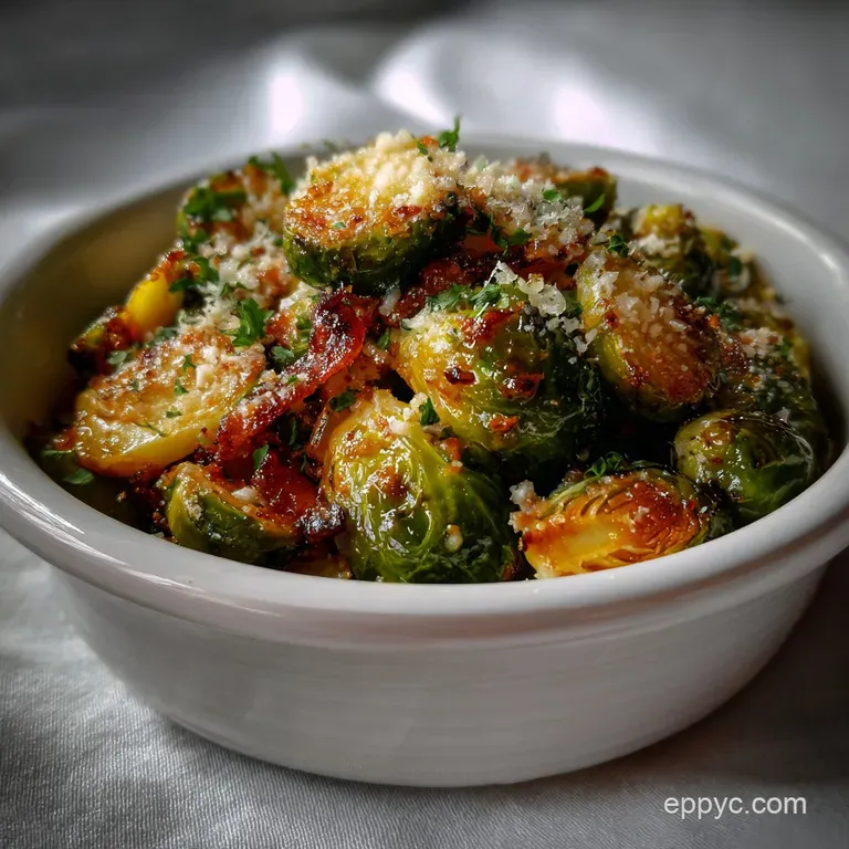 Vibrant green Brussels sprouts artfully arranged on a white plate, glistening with olive oil and speckled with flaky sea s...