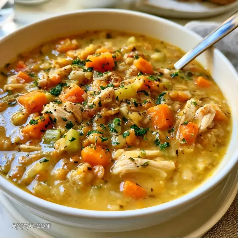 A rustic ceramic bowl of thick vegetable stew topped with fresh parsley, served beside a slice of crusty bread.