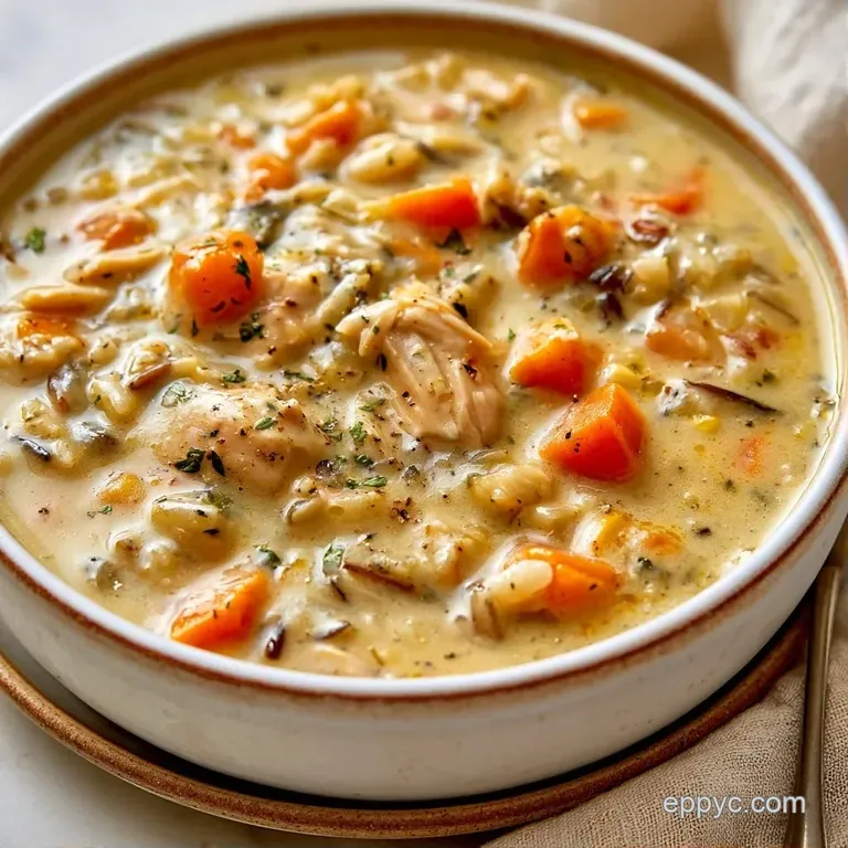 A white ceramic bowl of thick creamy soup topped with a sprig of fresh parsley and cracked black pepper.