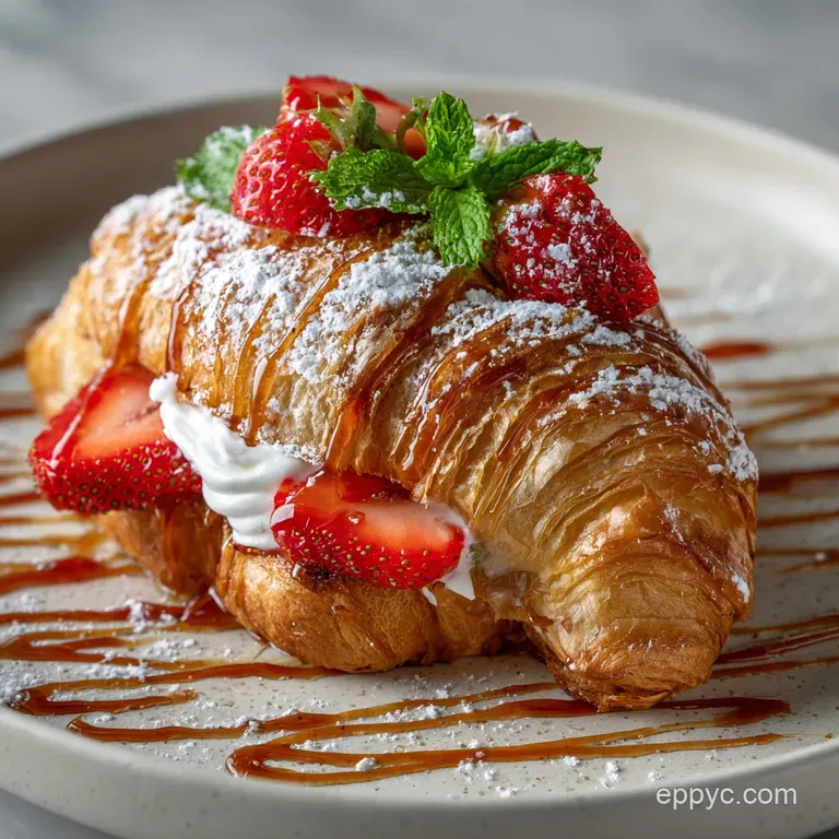 Delicate slices of custardy baked French toast, dusted with powdered sugar, gleam on a white plate alongside fresh berries.