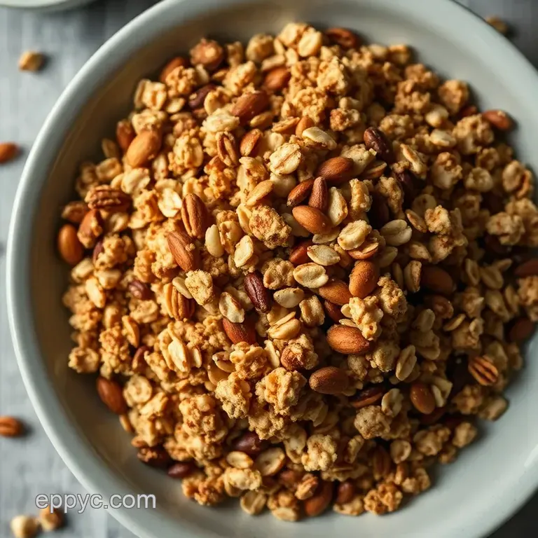 Crunchy Oil-Free Granola with Nuts and Dried Fruits presentation