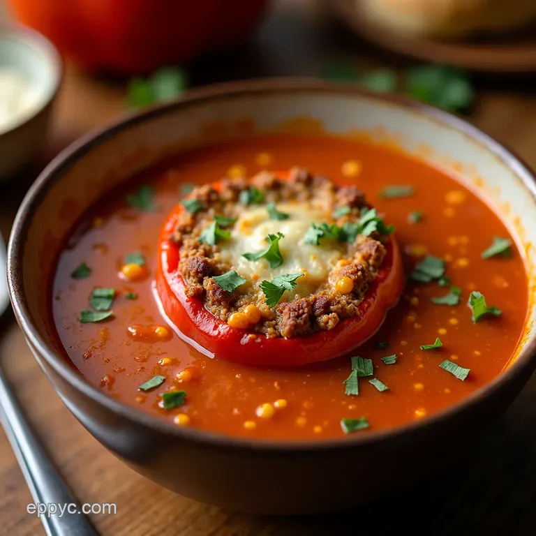 The Pub Lunch Classic Reimagined Hearty Deconstructed Stuffed Bell Pepper Soup presentation