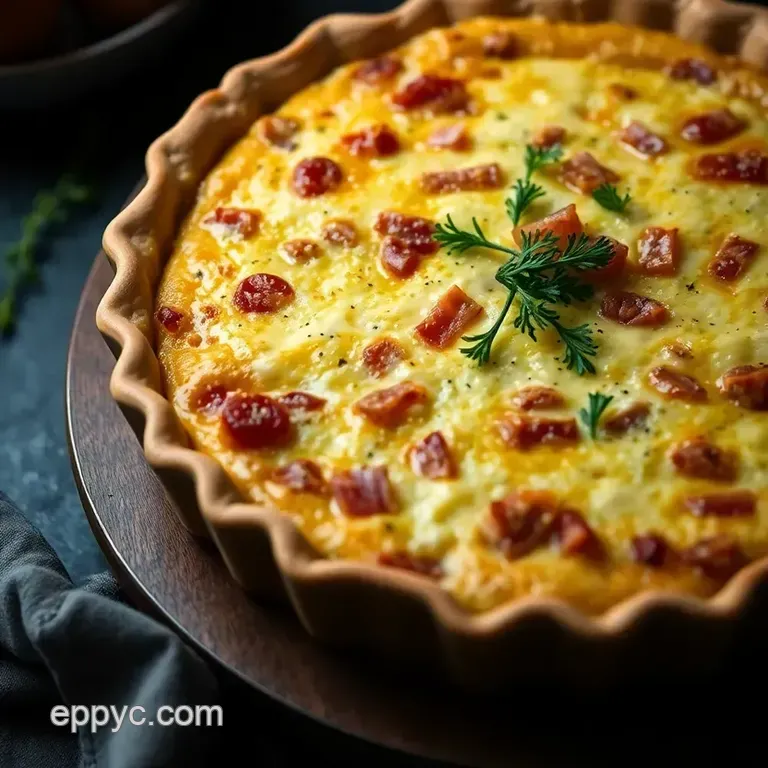 Deliciously Decadent Ham and Cheese Quiche presentation