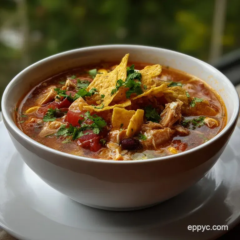 Easy Crock Pot Chicken Tortilla Soup Recipe presentation