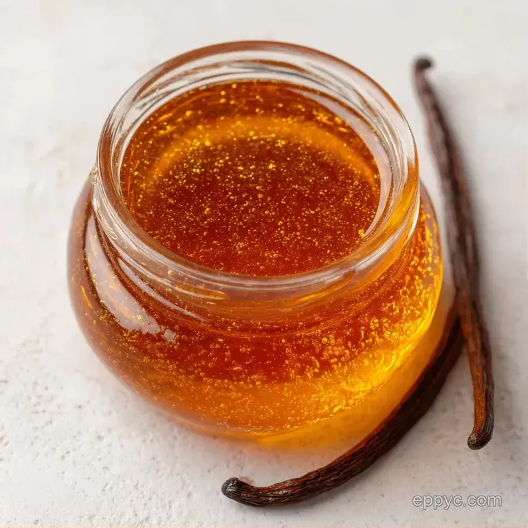A sleek glass dispenser filled with translucent syrup, set against a minimalist white marble backdrop.