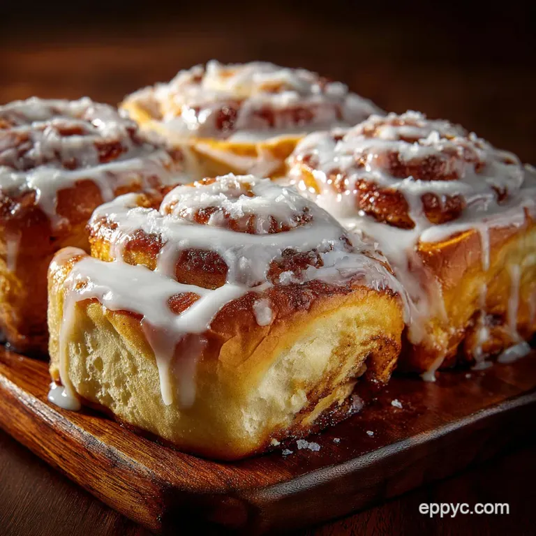 Cinnamon Rolls: Fluffy Indulgent Buns with Tangy Cream Cheese Glaze presentation