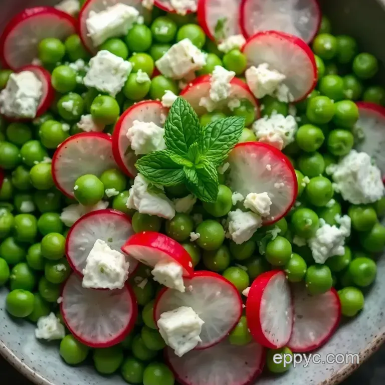 Fresh Pea and Mint Salad with Feta presentation