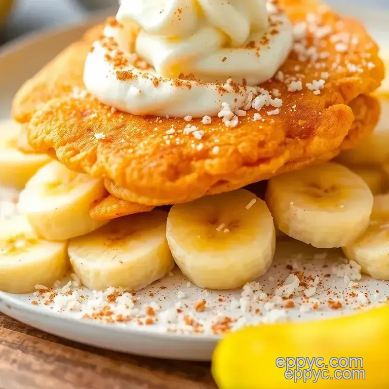 Fried Xango Dessert with Bananas &amp Creamy Delight presentation