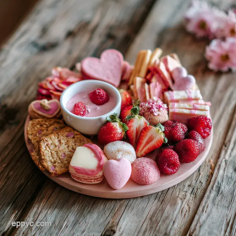 Elegant dessert plate piled high with chocolate brownies, sugared cookies, and fresh strawberries dusted in powdered sugar...