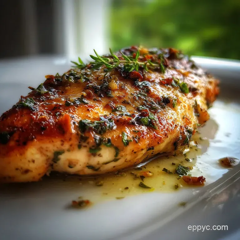 Perfectly cooked chicken breast with herbs, plated with vibrant green asparagus and a lemon wedge. Delicious and healthy.