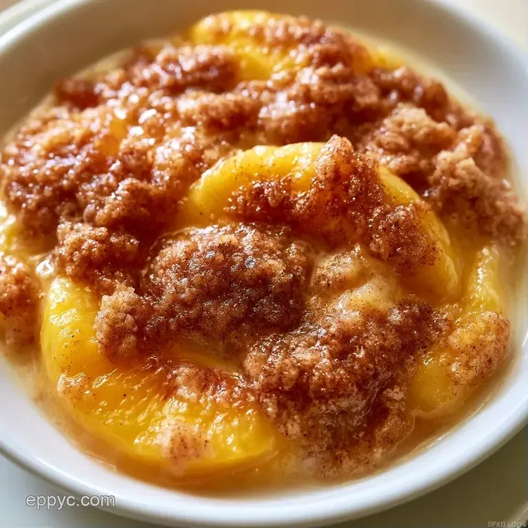 A scoop of melting vanilla ice cream atop warm fruit crumble in a white ceramic bowl on a linen cloth.