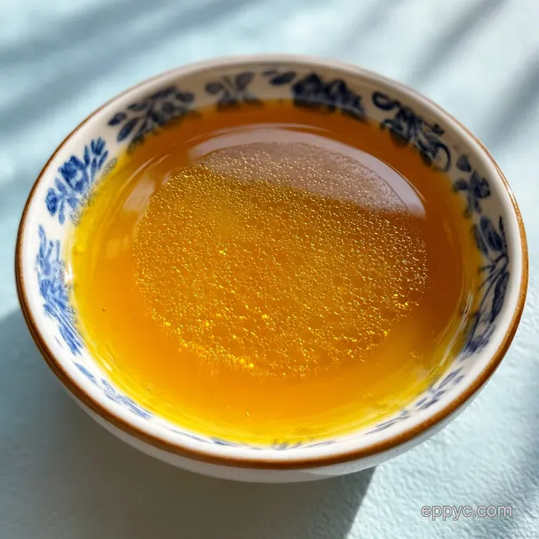 A delicate bowl of clear chicken broth, garnished with bright green herbs, offering warmth and comfort in a refined setting.