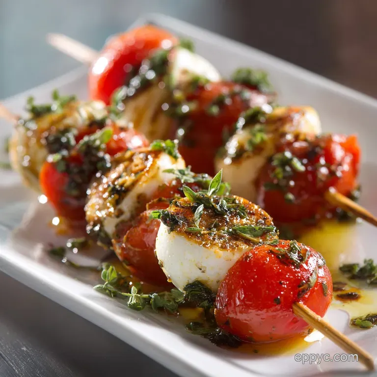 Caprese Salad Appetizer Gourmet Skewers with Aged Balsamic Glaze presentation