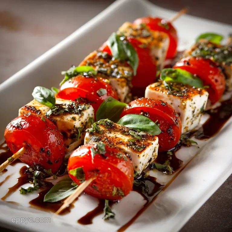 Caprese Salad Appetizer Gourmet Skewers with Aged Balsamic Glaze